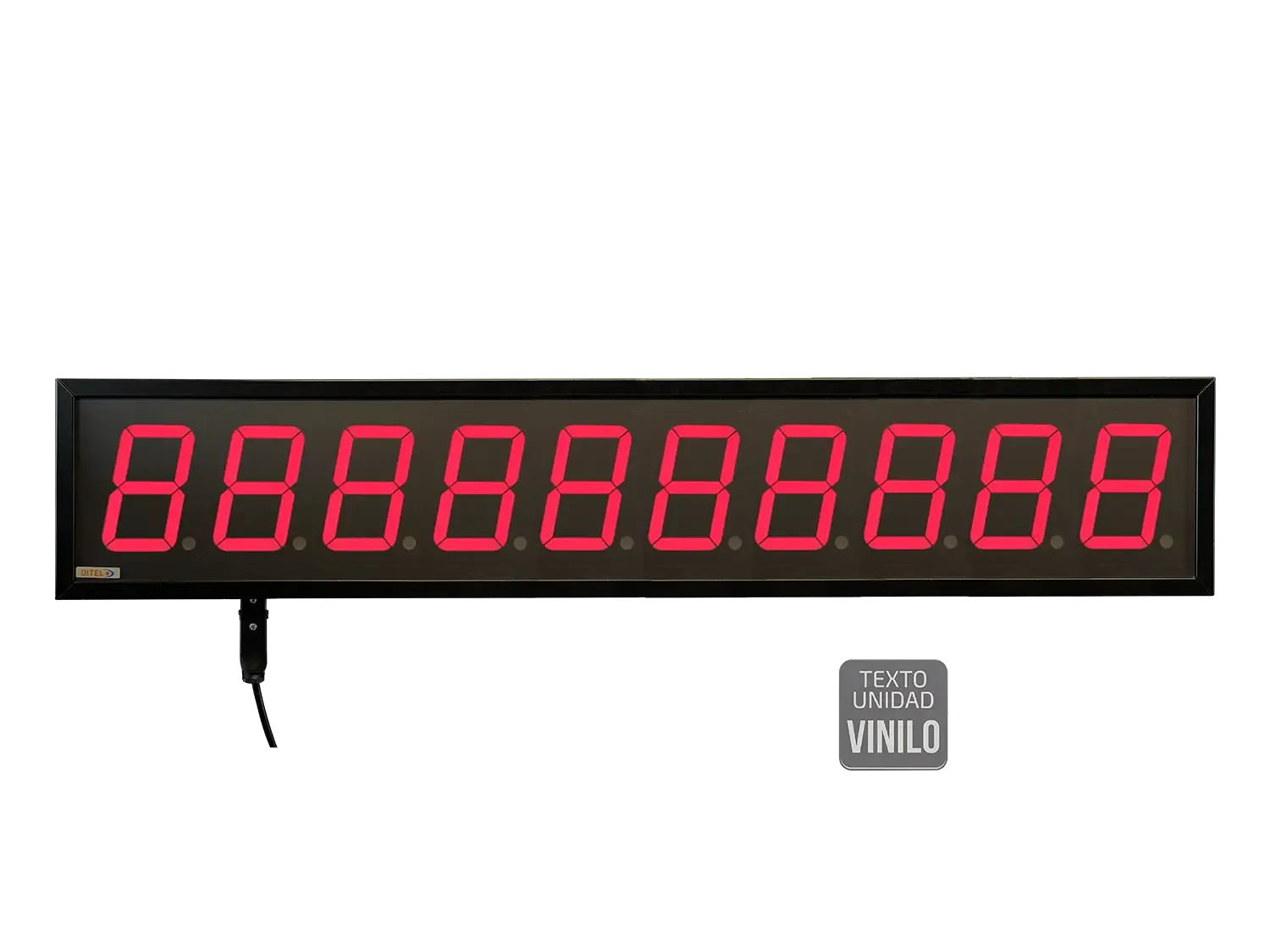 Affichage numérique 100 mm, 10 chiffres haute luminosité, série, Ethernet, Wi-Fi +2R, texte en vinyle